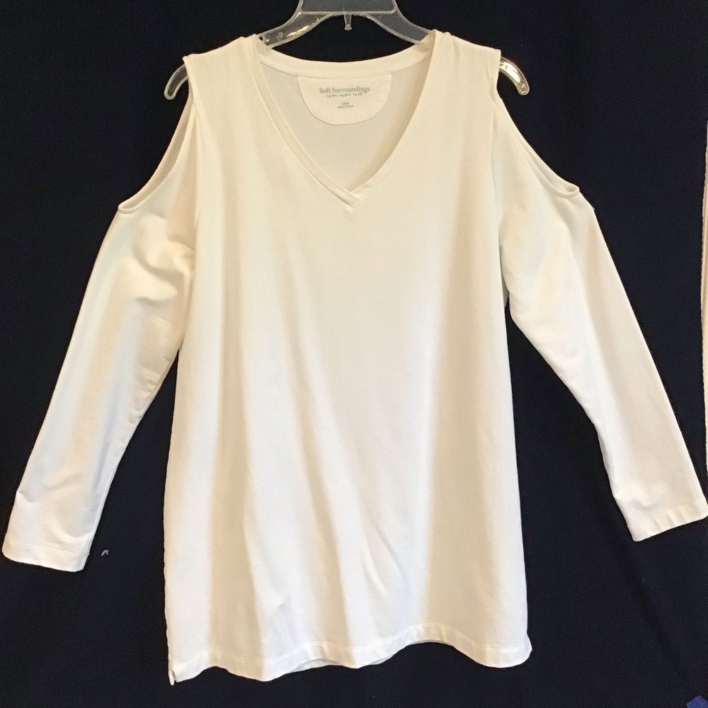 Soft Surroundings White Long Sleeve Cold Shoulder Top